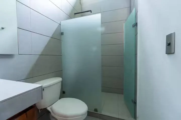 Baño con ducha de vidrio esmerilado